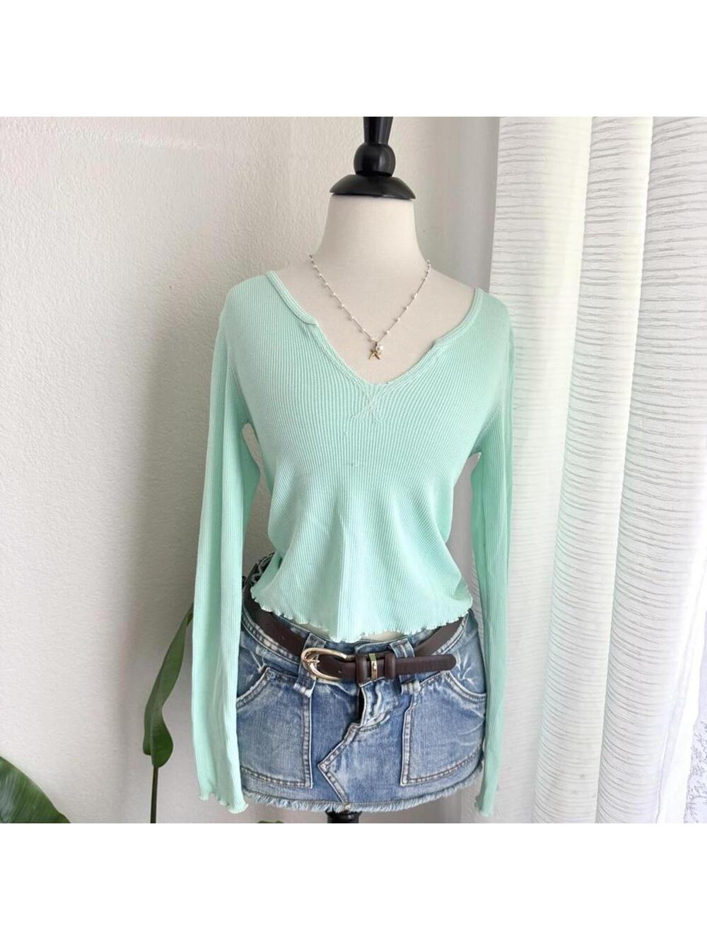 American Eagle Mint Waffle Knit Top